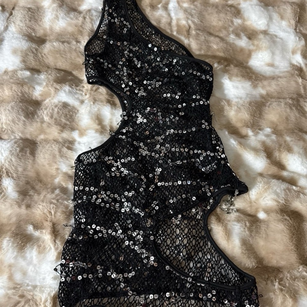 Black Sequin Mesh Dress